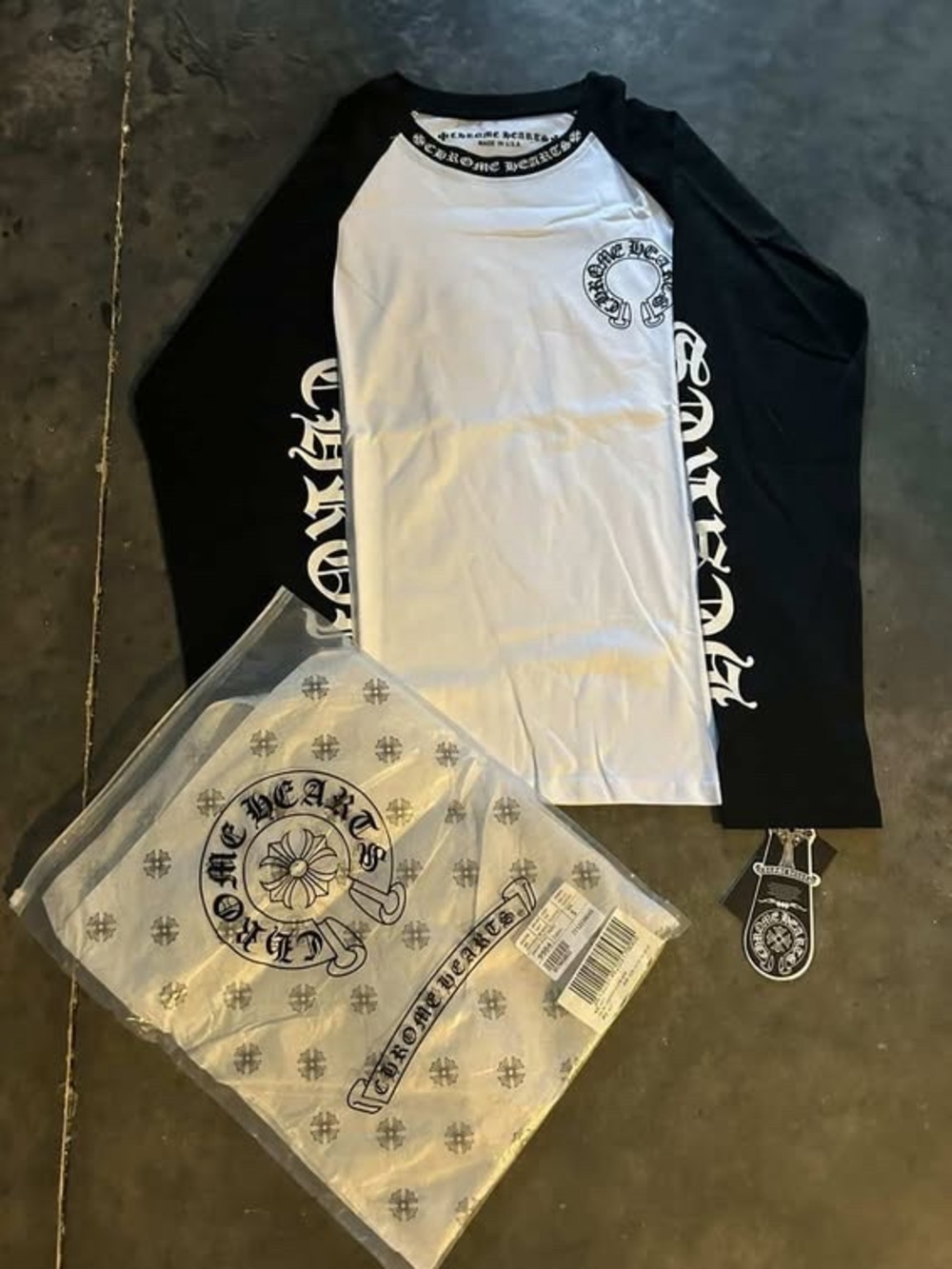 Chrome Hearts Black & White Long-Sleeve Raglan Tee